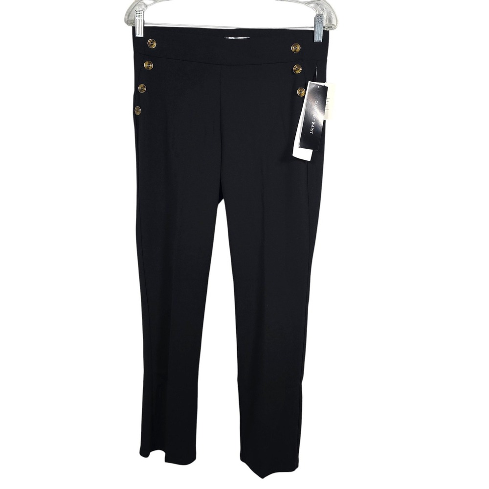 Retrology Womens Black Sailor Pants Comfort Waist Gold Button Petite Medium NWT